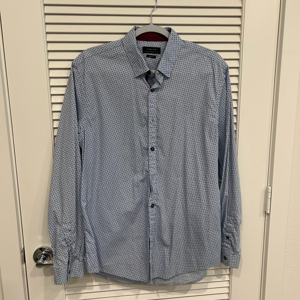 Zara Blue Casual Long Sleeve Shirt